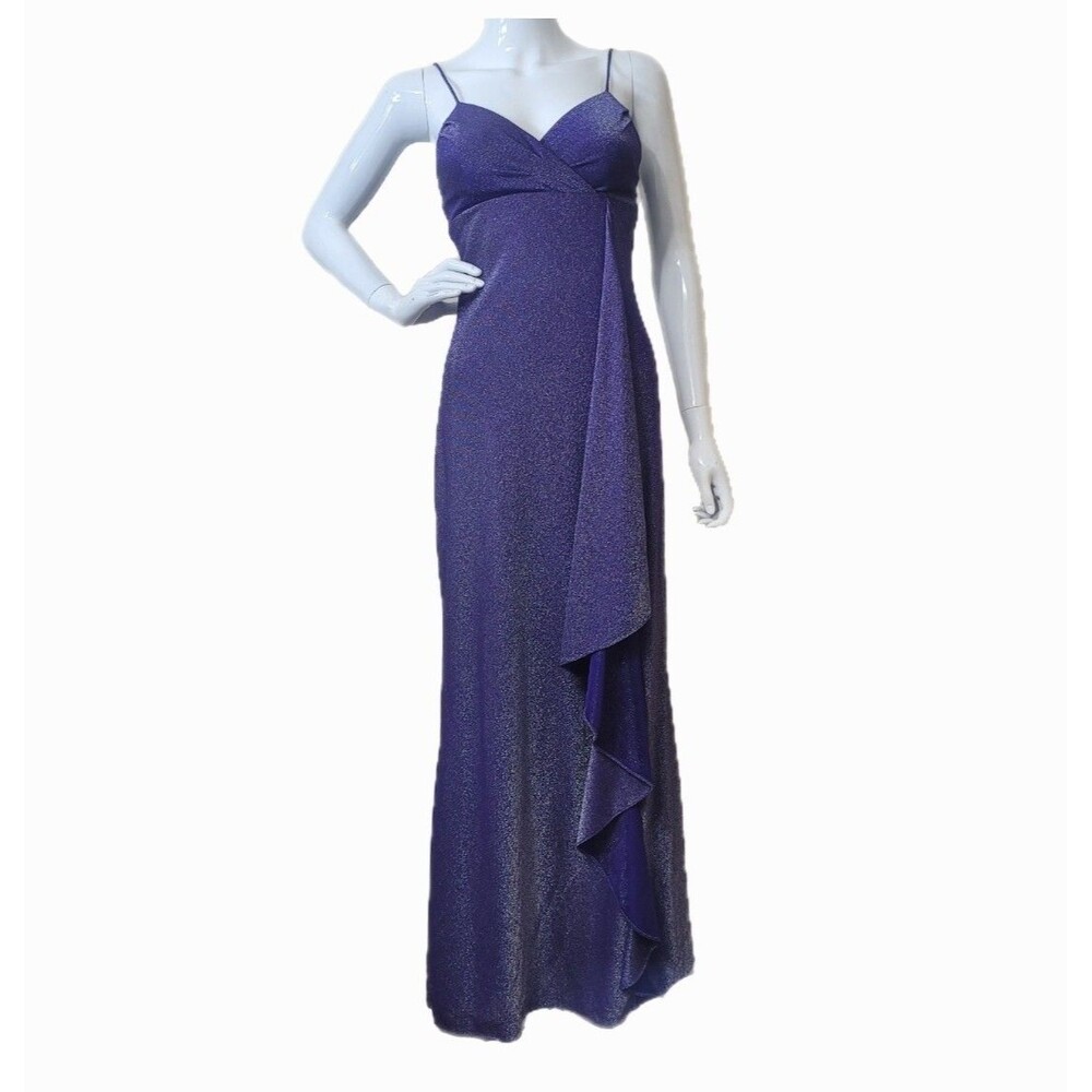 De Laru Dress Womens Size 9 10 Long Purple Metallic Spaghetti Strap Dress